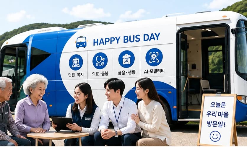 마을을 찾아가는 HAPPY BUS와 주민들